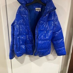 Woman’s Crissrexo Bright Blue Shiny Puff Coat XL